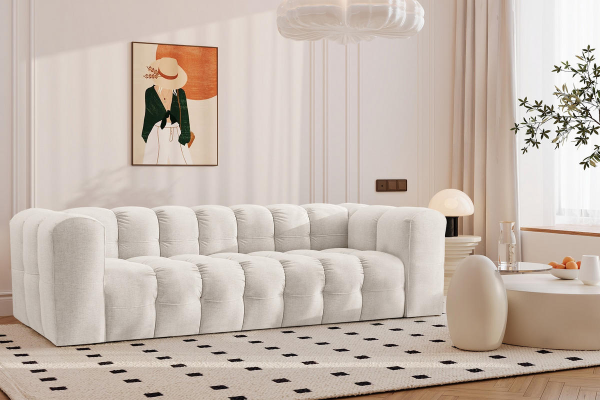 SOFA 4-Sitzer, Komfort, BALOO, stoff Schenille, Ecru - Ecru, Holz (250/75/106cm) - Kaiser Möbel