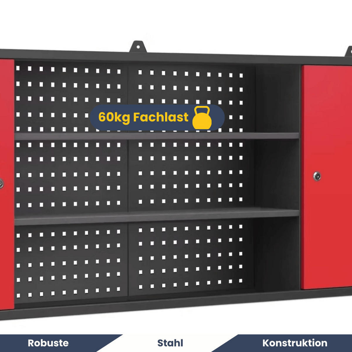 HÄNGESCHRANK Werkstatt abschließbar OLIS 60x160x20cm Anthrazit-Rot - Anthrazit, Metall (160/60/20cm) - DELUKE