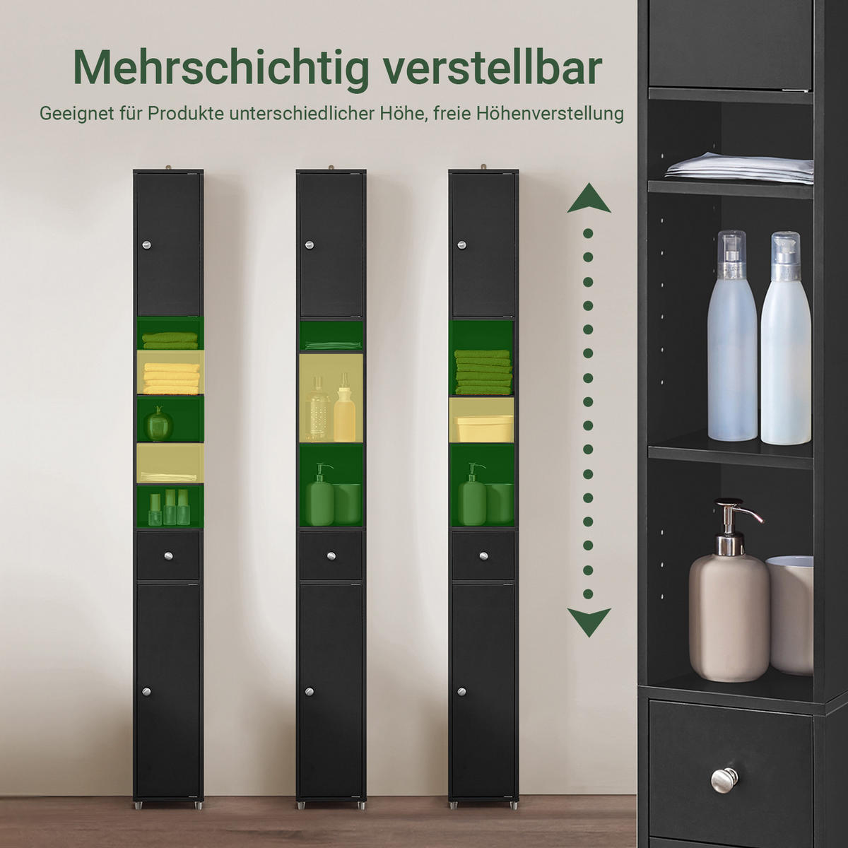 HOCHSCHRANK Schmal, Schwarz, 20x180x20cm - Schwarz, Holzwerkstoff (20/180/20cm) - SoBuy