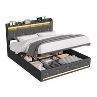 POLSTERBETT 140/200 cm Grau mit hydraulischem Stauraum, LED-Kopfteil mit Ladefunktion und Lattenrost - Grau, Metall (140/200cm) - EuroLiving