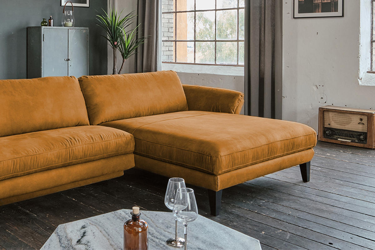 ECKSOFA MALTA Rotbraun Webstoff - Rotbraun/Cognac, Buchenholz/Textil (302/175cm) - KAWOLA