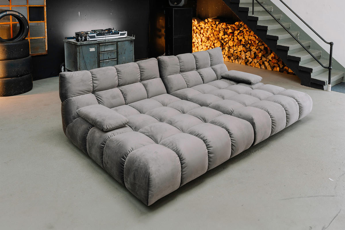 BIG SOFA VIVIEN Steingrau Velvet - Schwarz/Grau, Kunststoff/Textil (296/85/178cm) - KAWOLA