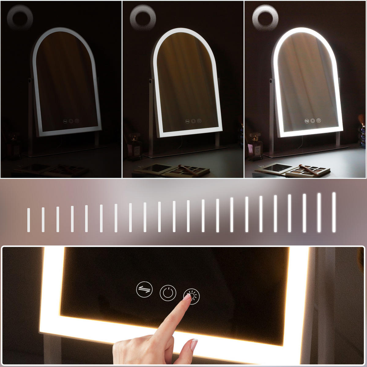 SCHMINKSPIEGEL mit LED Gewölbter Lichtleiste weiß 30/41 cm - Weiß, Metall (30/41/3cm) - VANITII