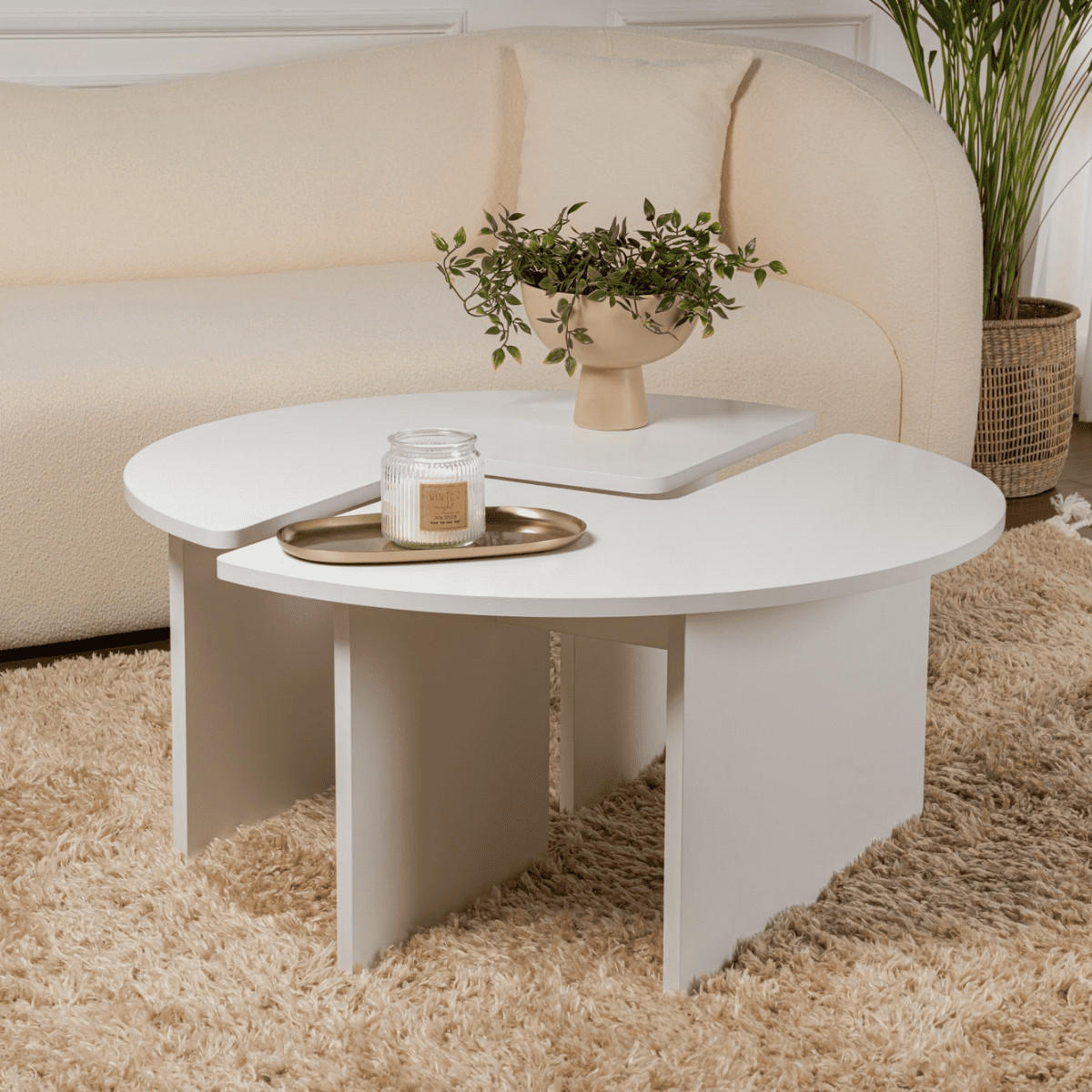 COUCHTISCH (2er-Set) moira 90/90/41 cm - Weiß, Holzwerkstoff (65/90/41cm) - Calicosy