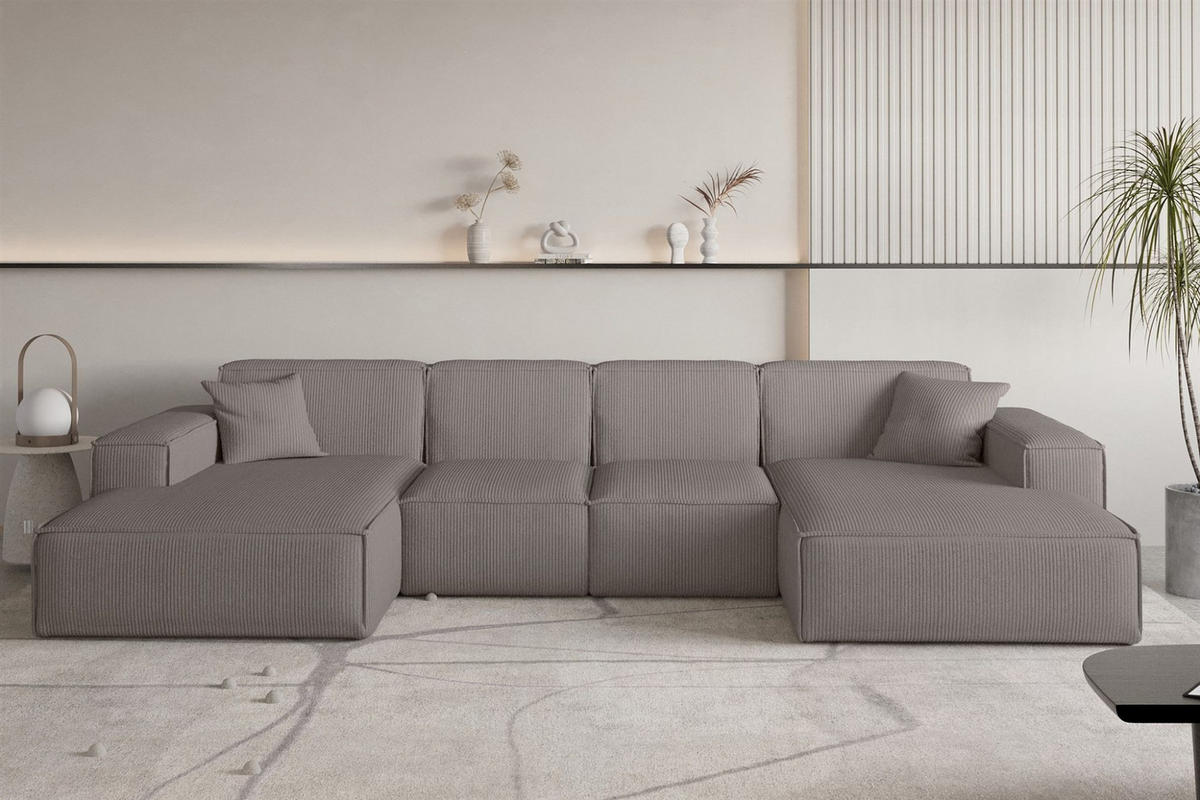 WOHNLANDSCHAFT Celes Premium Xs Scala - Taupe, Holzwerkstoff/Textil (342/73/165cm) - Fun Möbel