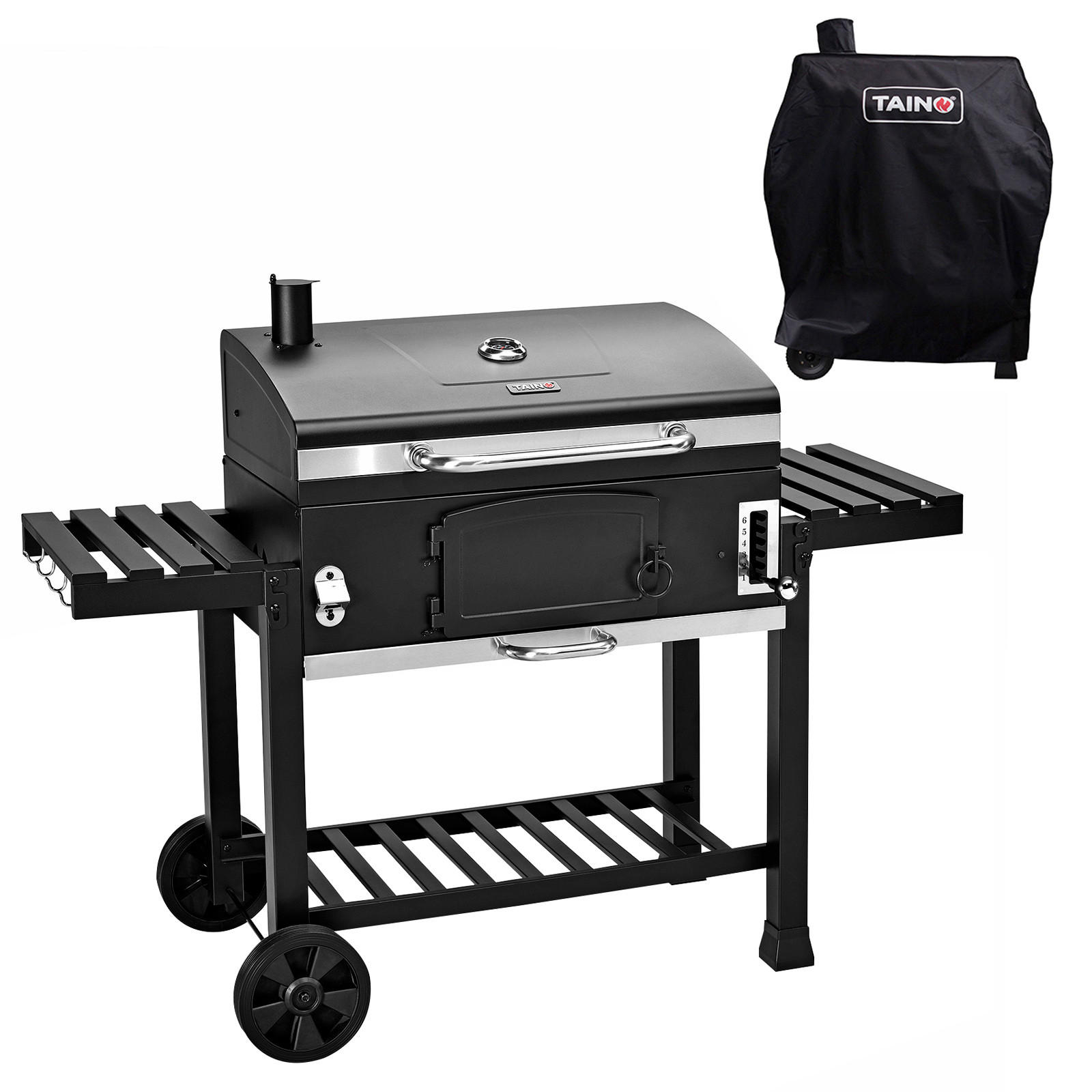 HOLZKOHLEGRILL und Smoker Set HERO XXL - Schwarz, Metall (142/111/46cm) - TAINO