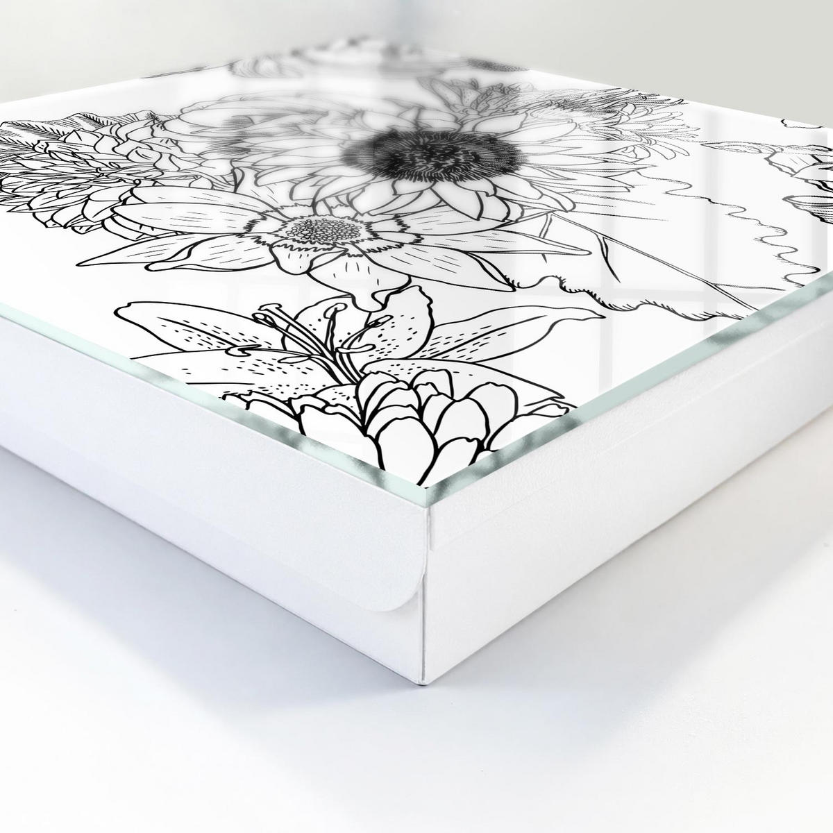 SCHLÜSSELBOX Weiß 30x30 cm – Türöffnung nach rechts - Weiß-weiße Blüten - Multicolor, Metall (30/30/5cm) - TULUP