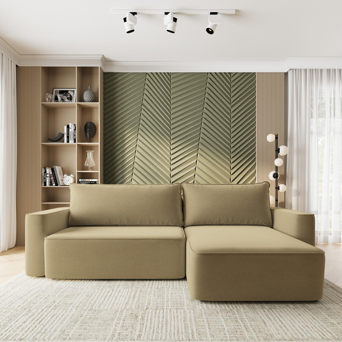 ECKSOFA BELARO CL Senfgelb Samtstoff mit Schlaffunktion - Currygelb, Holzwerkstoff/Textil (280/162cm) - MASSENO