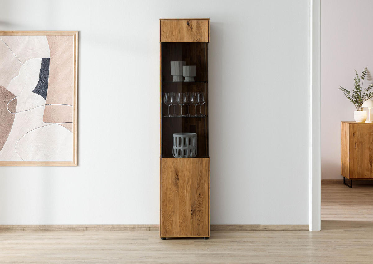 VITRINE Wildeiche 45x38x200 natur geölt WIEN #231 - Naturfarben, Holz (45/200/38cm) - Massivmoebel24