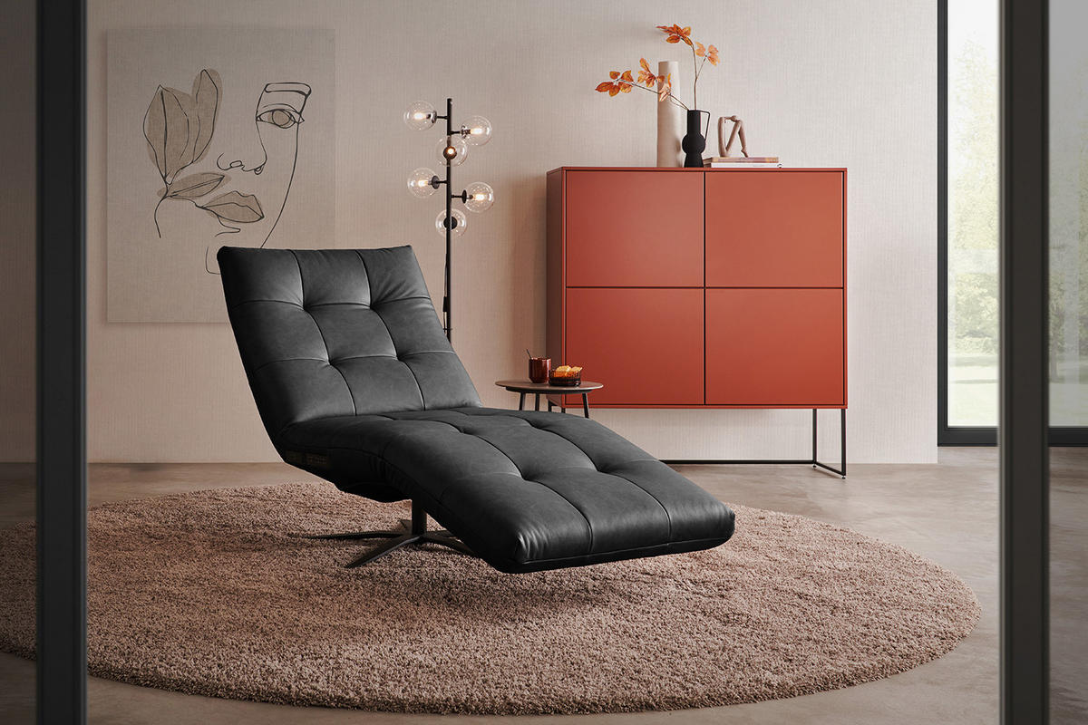 RELAXLIEGE LETICIA Schwarz Leder - Schwarz, Leder/Metall (82/115/156cm) - KAWOLA