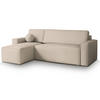 ECKSOFA RAVELO P Creme Kordstoff mit Schlaffunktion - Creme, Holz (240/140cm) - MASSENO