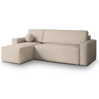 ECKSOFA RAVELO P Creme Kordstoff mit Schlaffunktion - Creme, Holz (240/140cm) - MASSENO