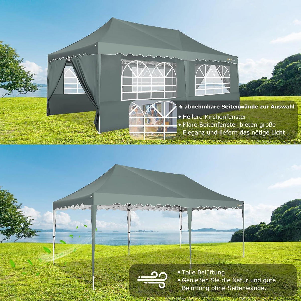 FALTPAVILLON 3x6 m Grau mit 6 Seitenwänden Metall - Grau, Metall (300/203/600cm)