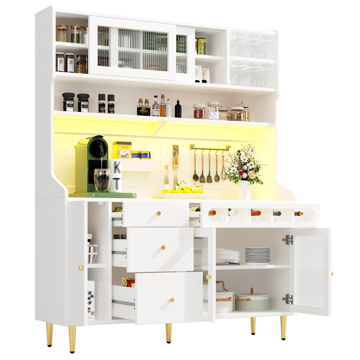 HOCHSCHRANK LED 145x39x171Cm Weinregal Weiß - Weiß, Glas (145/171/39cm) - FLIEKS