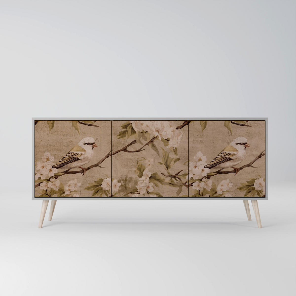 SIDEBOARD PETAL DISTINGUISH, Eicheneffekt, 164,5x42x77,5 cm, 3 Türen - Eichefarben/Buchefarben, Holzwerkstoff/Buchenholz (164.5/77.5/42cm) - SpaceRebels