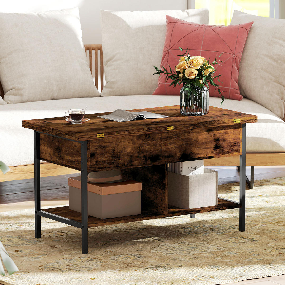 COUCHTISCH DE-15810 2 klappbare Platten Braun - Braun, Holzwerkstoff (98/49/55cm) - ComfortXL