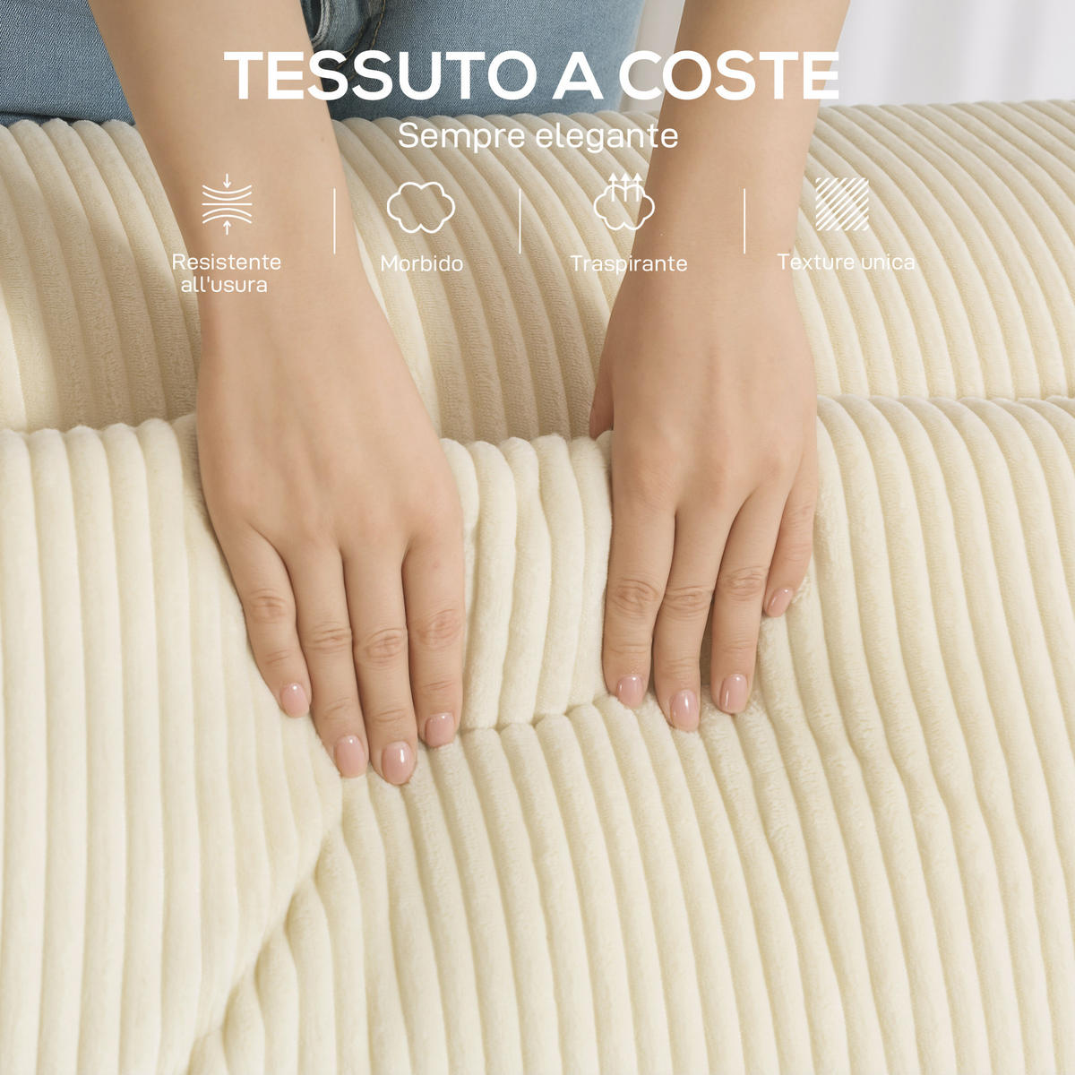 SOFA, 3-Sitzer, modular, tiefe Sitzfläche, Cord, beige - Multicolor, Holzwerkstoff (202/76/90cm) - FORIOUS
