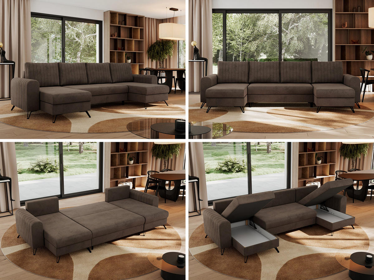 WOHNLANDSCHAFT AXEL U Velvet Braun - Schwarz/Braun, Textil/Metall (312/90/140cm) - MKS