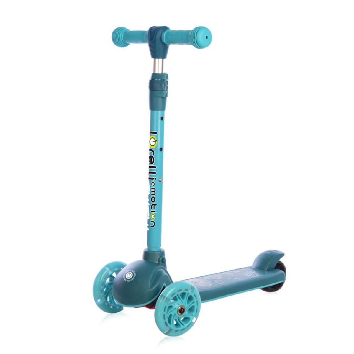 KINDERROLLER Tamtam 3 Räder türkis höhenverstellbar, Leuchträder, Fußbremse - Türkis, Metall (52/26/77cm) - Lorelli