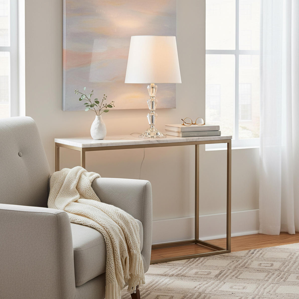 TISCHLAMPE - Weiß, Glas/Textil (23/23/40.5cm) - Relaxdays