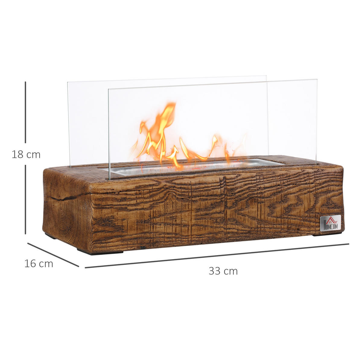 ETHANOL Kamin, 1000BTU Tischfeuer, mit Feuerdeckel, Edelstahl, Naturholz - Naturfarben, Metall (16/18/33cm) - HOMCOM