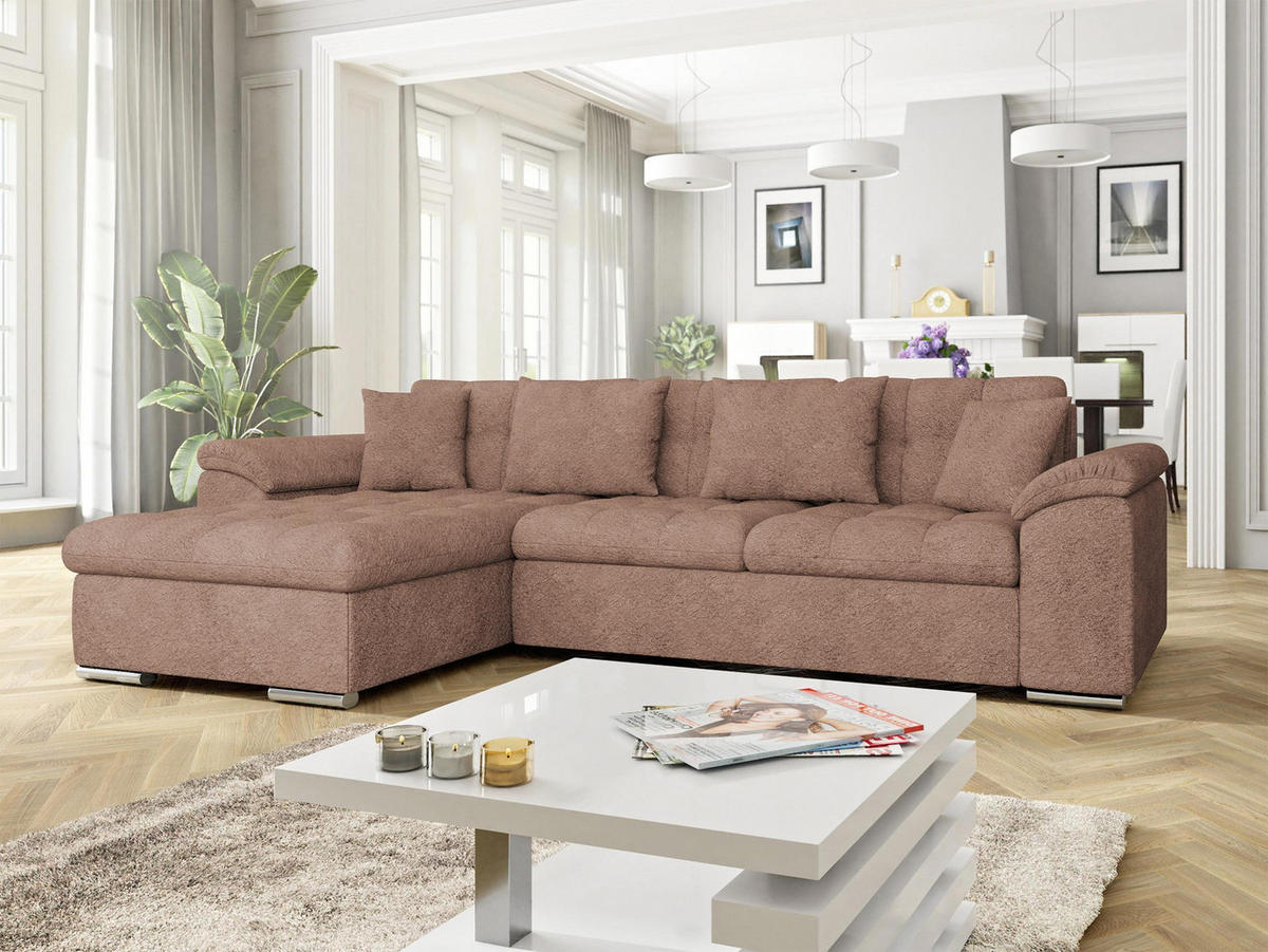 ECKSOFA Diana, Seite: Links - Hellbraun, Holz/Textil (280/160cm) - MIRJAN24
