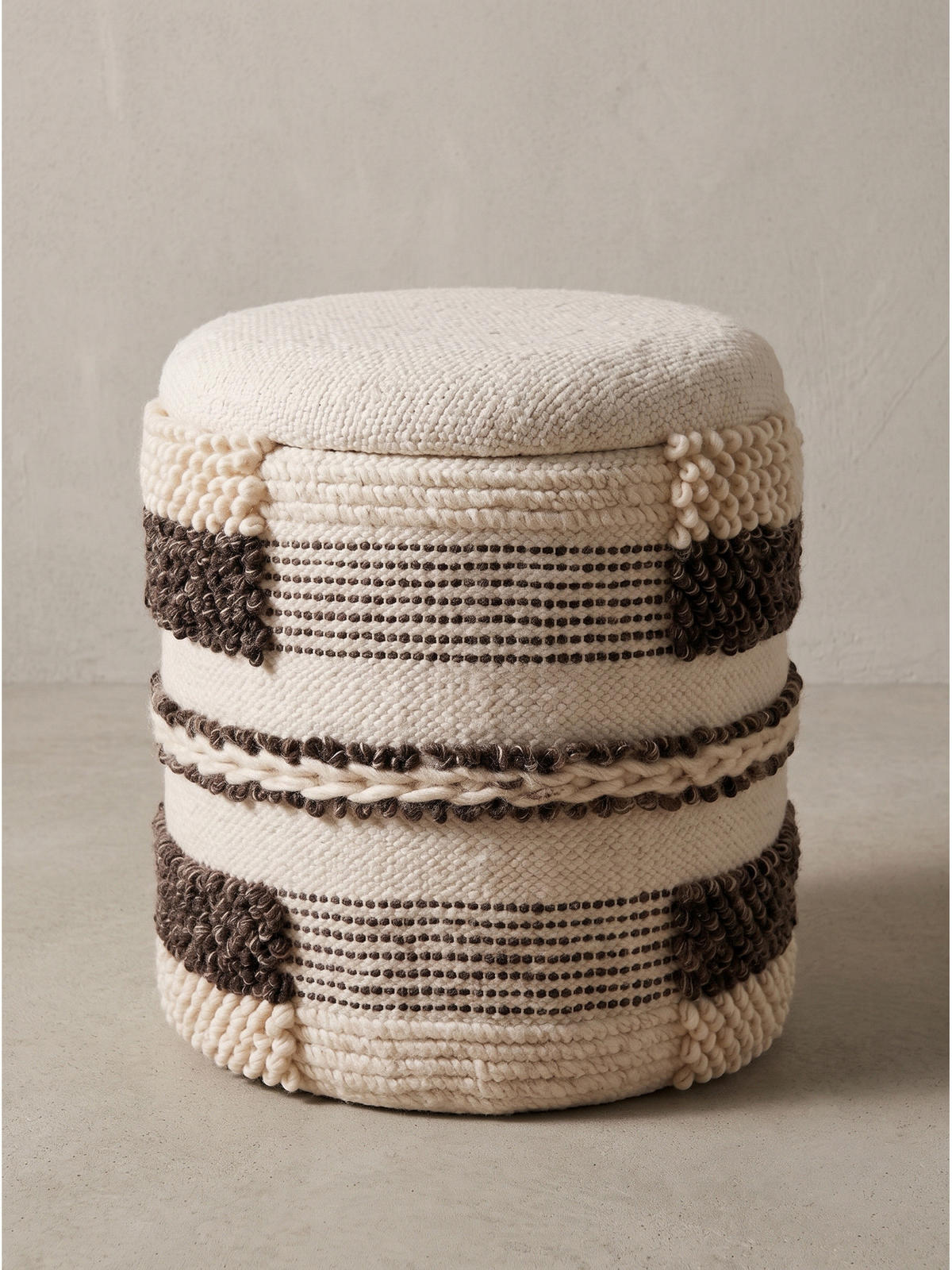 SITZHOCKER RHONE, Stoff, mit Textilbezug, mit Stauraum, Beige-Braun, Ø 40 x 45 cm - Beige/Creme, Textil (40/45/40cm) - KADIMA DESIGN