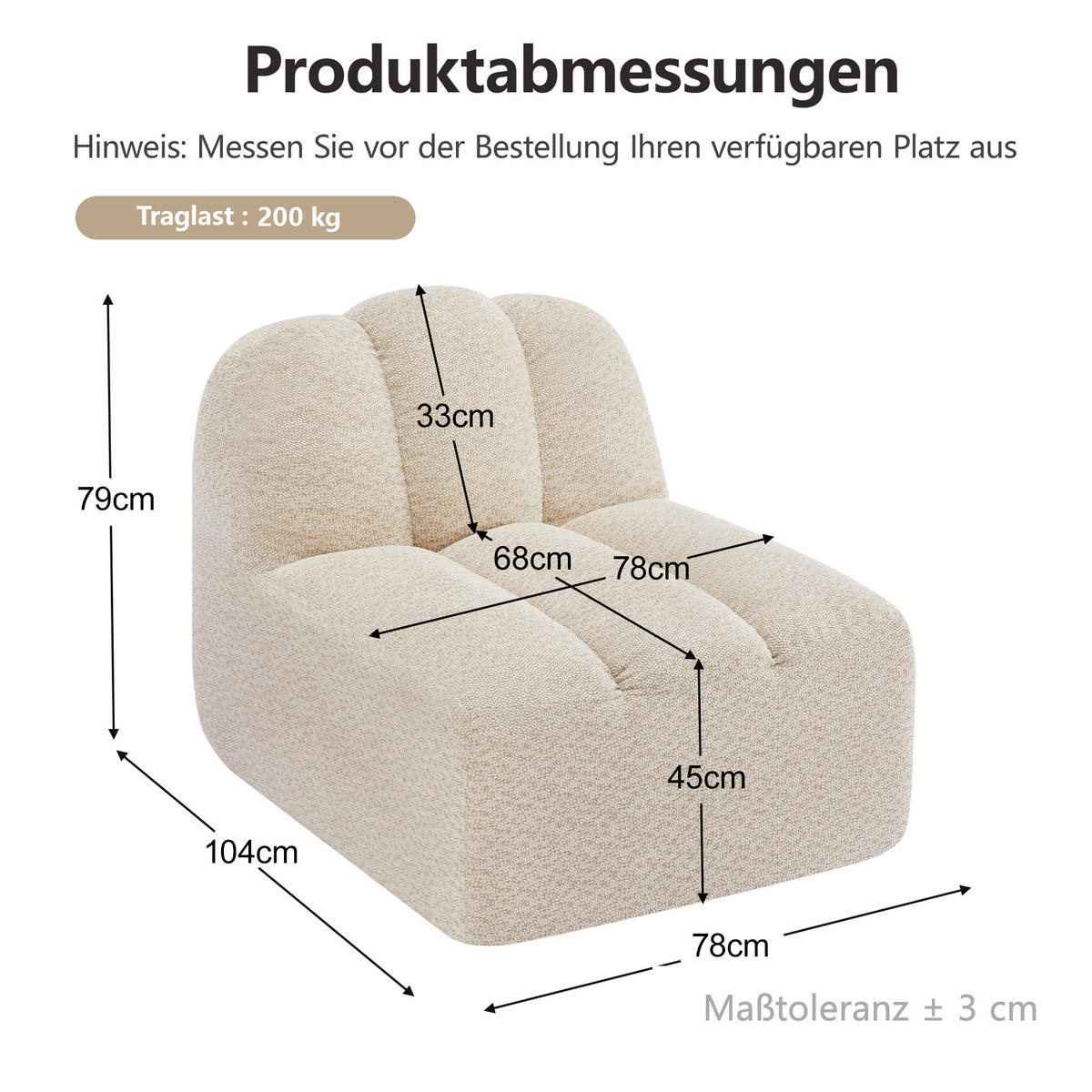 SESSEL ohne Armlehnen aus Granular Fleece, DE-42651, Beige-Weiß - Beige/Weiß, Textil (78/79/104cm) - ComfortXL
