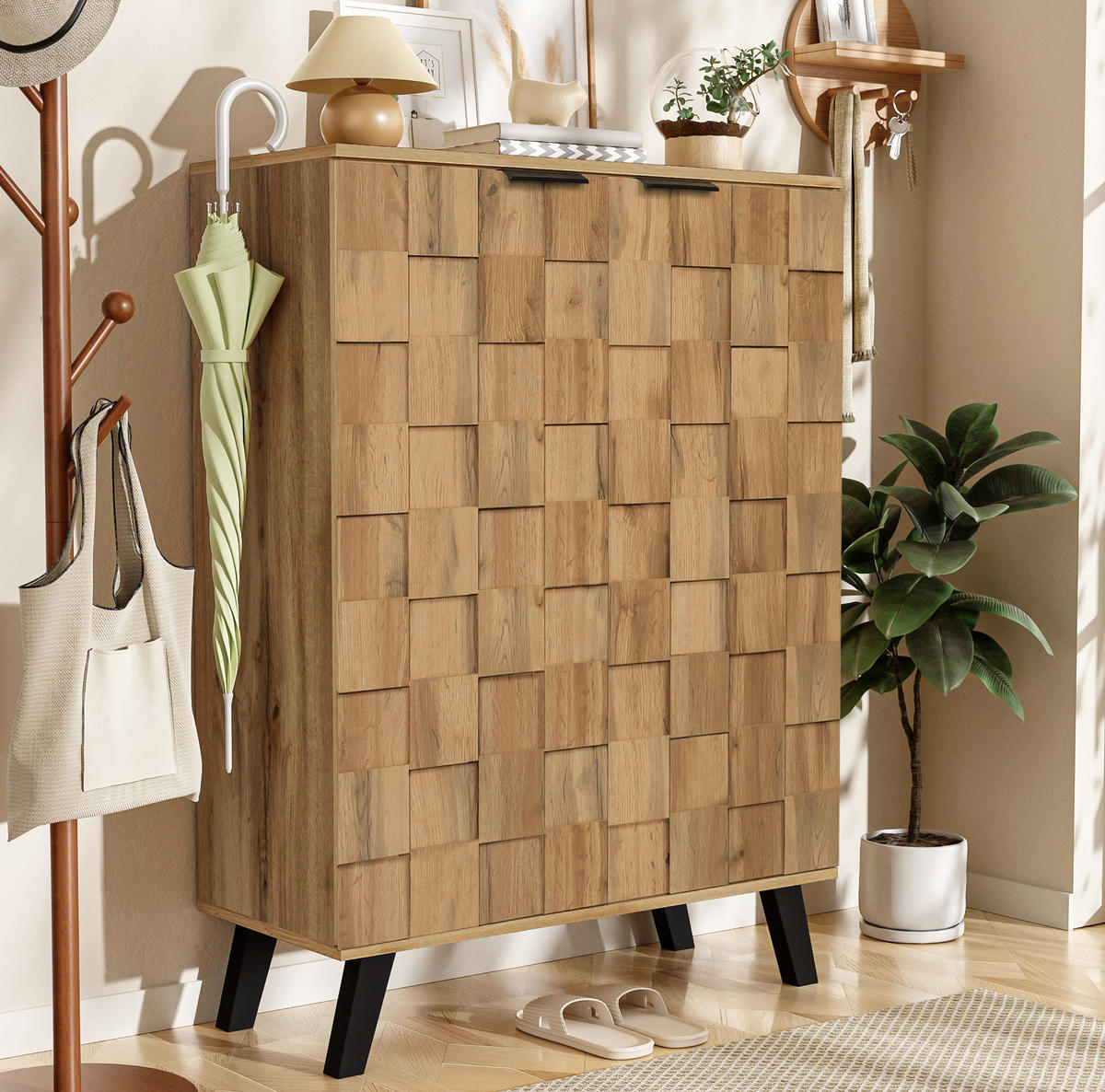 SCHUHSCHRANK 80,5/35/109,5 cm mit 5 Fächern und verstellbaren Einlegeböden aus Holzwerkstoff, Holzfarben - Naturfarben, Holzwerkstoff (80.5/109.5/35cm) - Redom