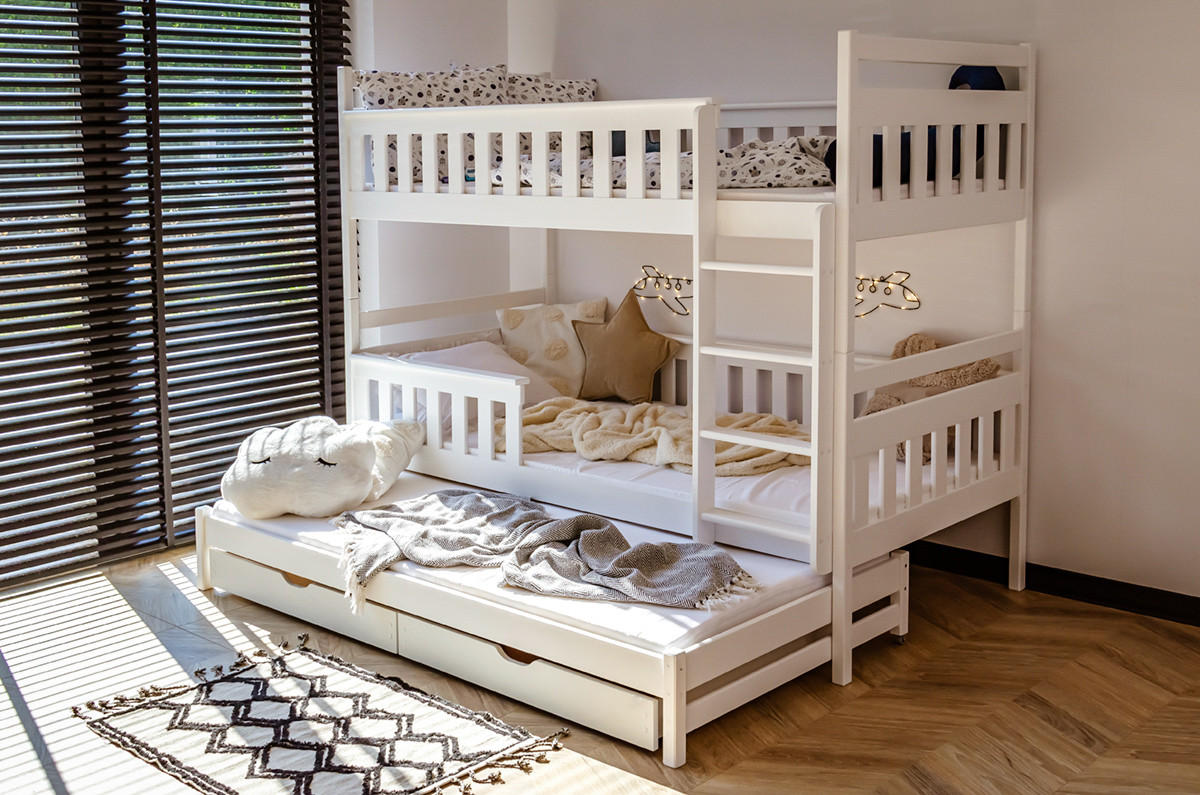 ETAGENBETT 90x200 cm mit Ausziehbett & zwei Schubladen in weiss - Weiß, Holz (90/200cm) - Kids Collective