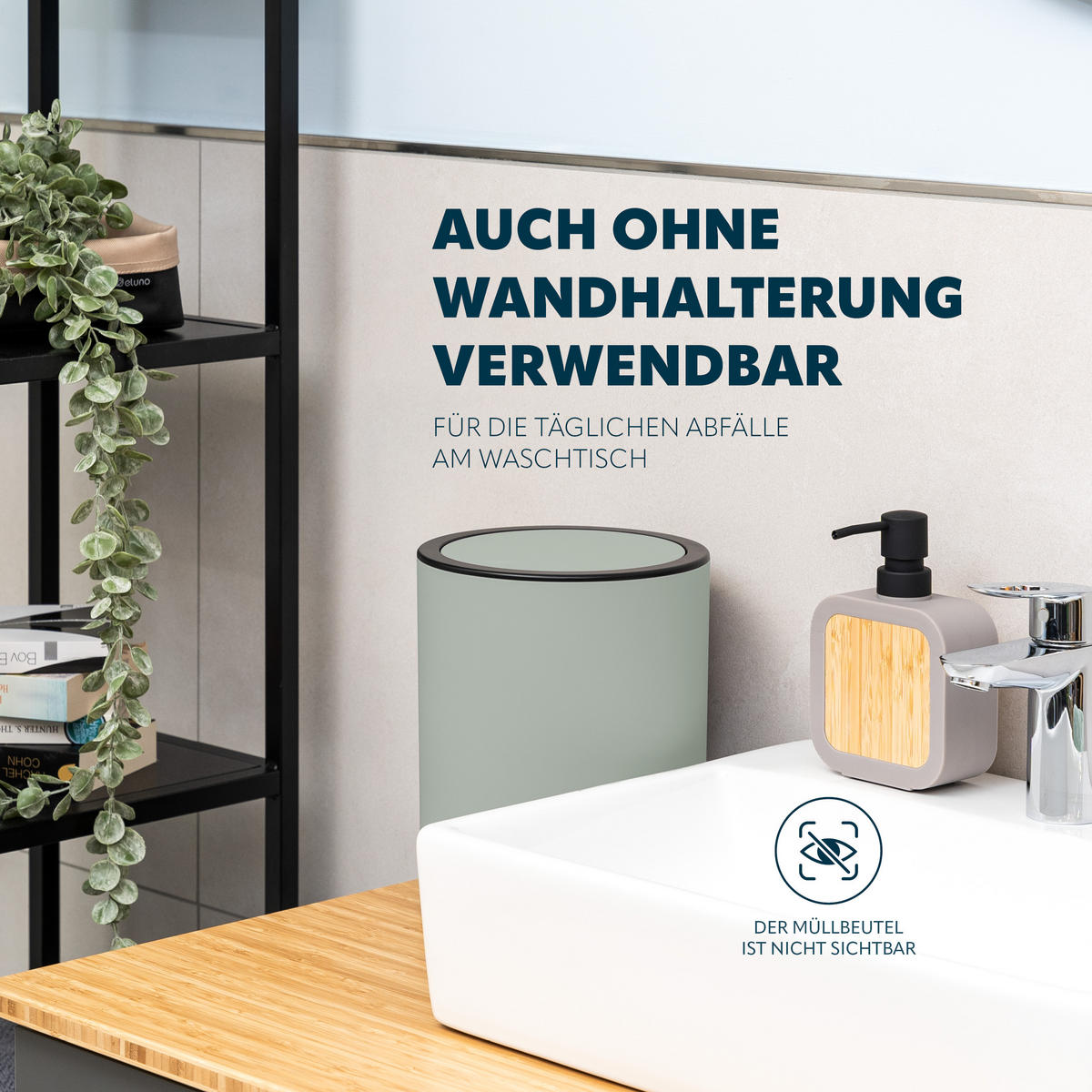 KOSMETIKEIMER SAVONA,5 Liter, salbei - Salbeigrün, Kunststoff (22/24.5/22.5cm) - bremermann