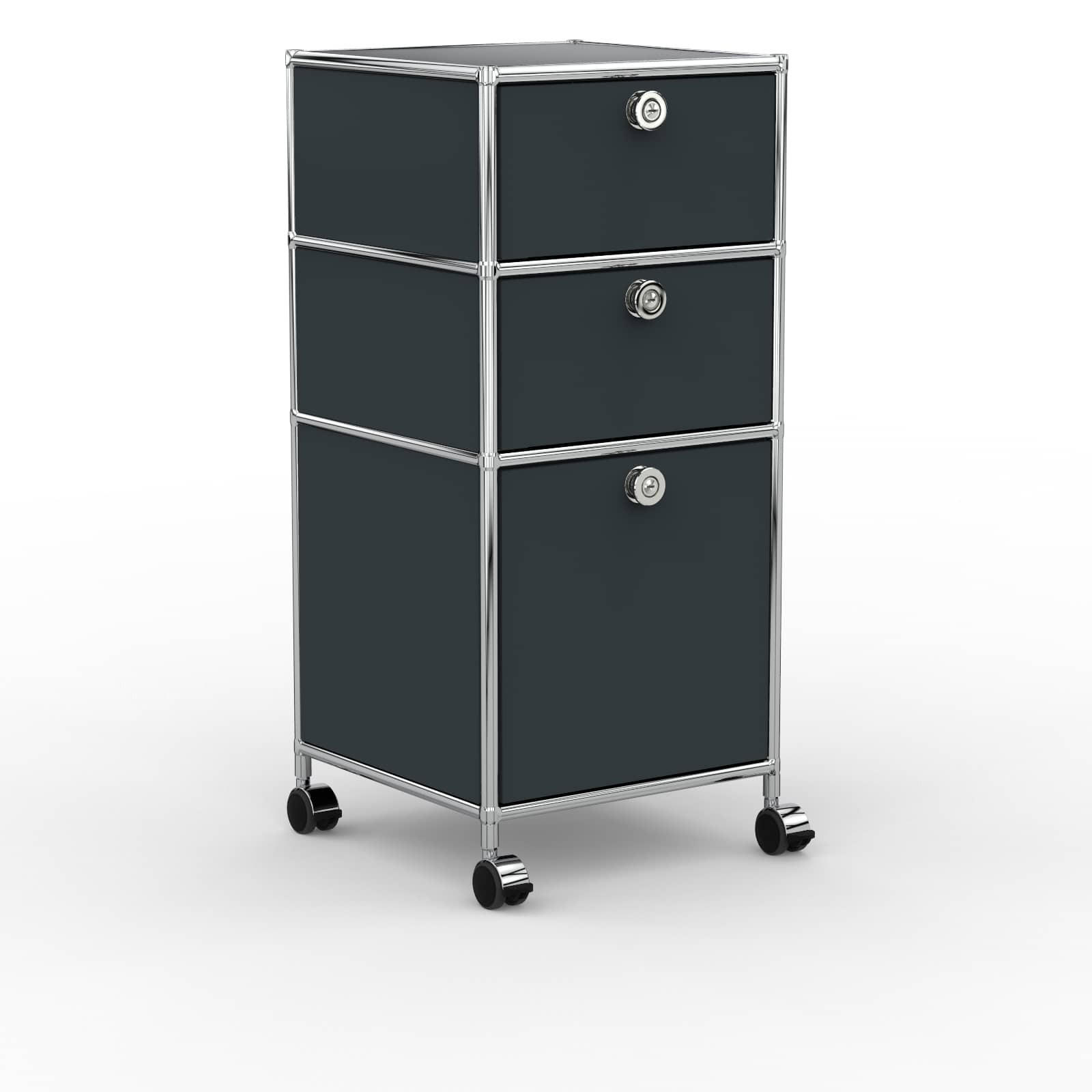 BÜRO-ROLLCONTAINER, Metall, 40 cm, 2 Schubladen + 1 hohe Schublade, Anthrazitgrau - Chromfarben/Silberfarben, Metall (40/87.9/39.7cm) - Versee