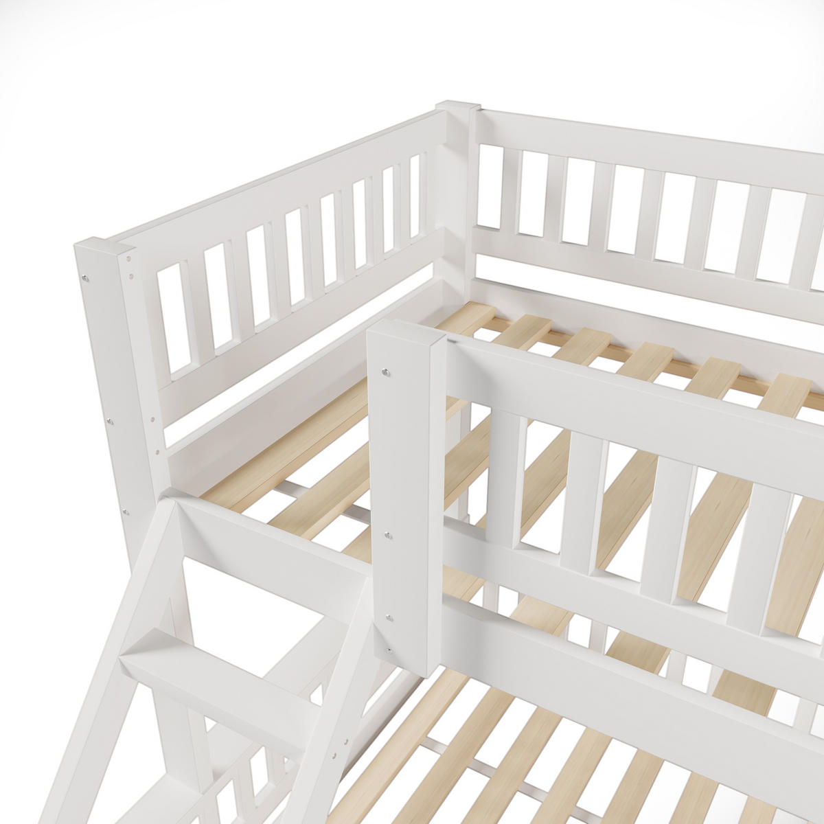 ETAGENBETT 90x200cm + 140x200cm Weiß Leiter Bettgitter - Weiß, Holz (140/200cm) - FLIEKS