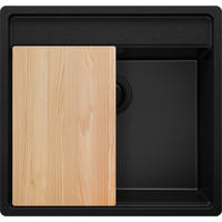 SPÜLBECKEN Bergen, 2-er set Alles Schwarz 56/53 cm 1 Becken + Ablauf-Set + Schneidebrett ab 60er Unterschrank - Beige/Schwarz, Kunststoff (56/20/53cm) - Primagran