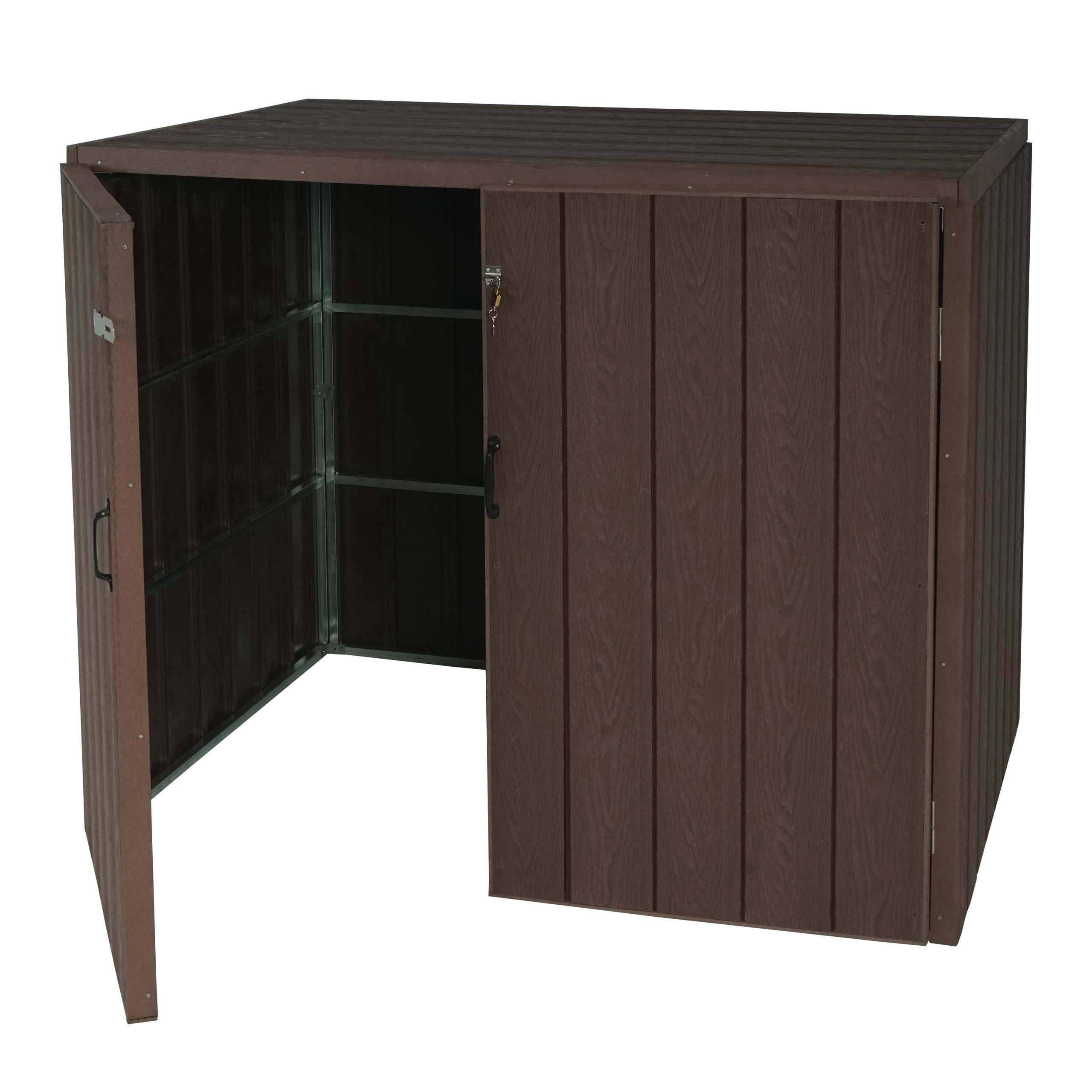 MÜLLTONNENBOX XL 2er-/4er-WPC HxBxT 117x142x102cm Metall Holzoptik erweiterbar Braun - Braun, Metall (142/117/102cm) - PROREGAL