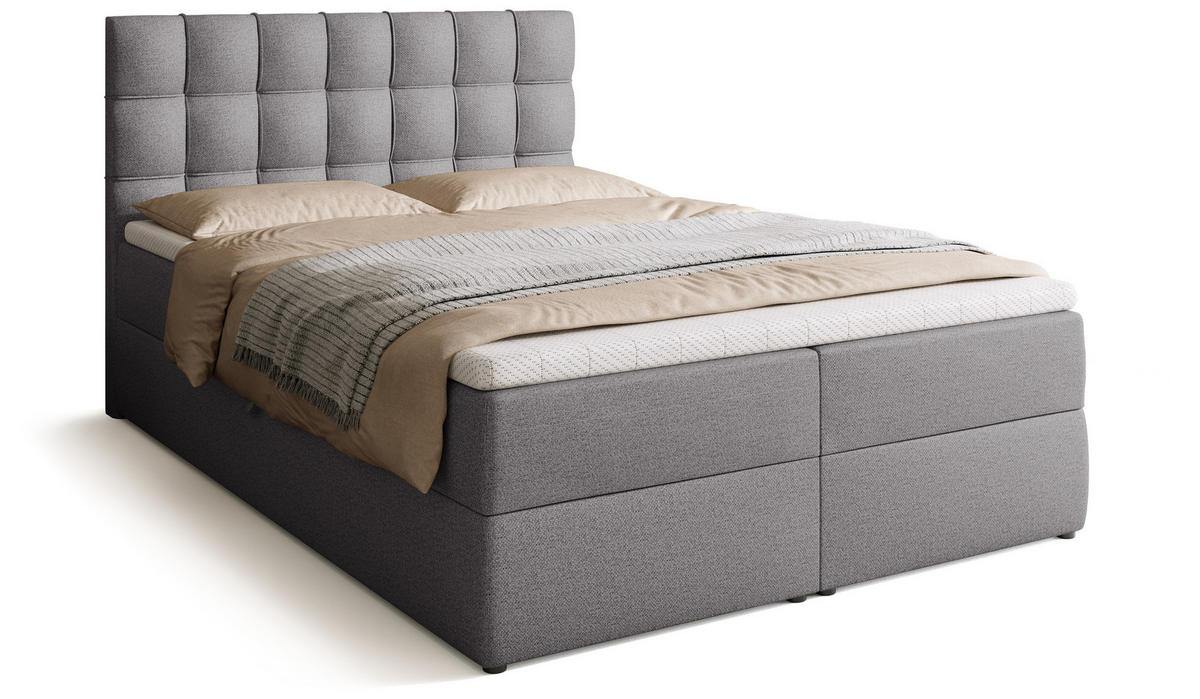 BOXBETT Detroit mit Topper 140/200 Grau - Grau, Textil (140/200cm) - Bromarkt