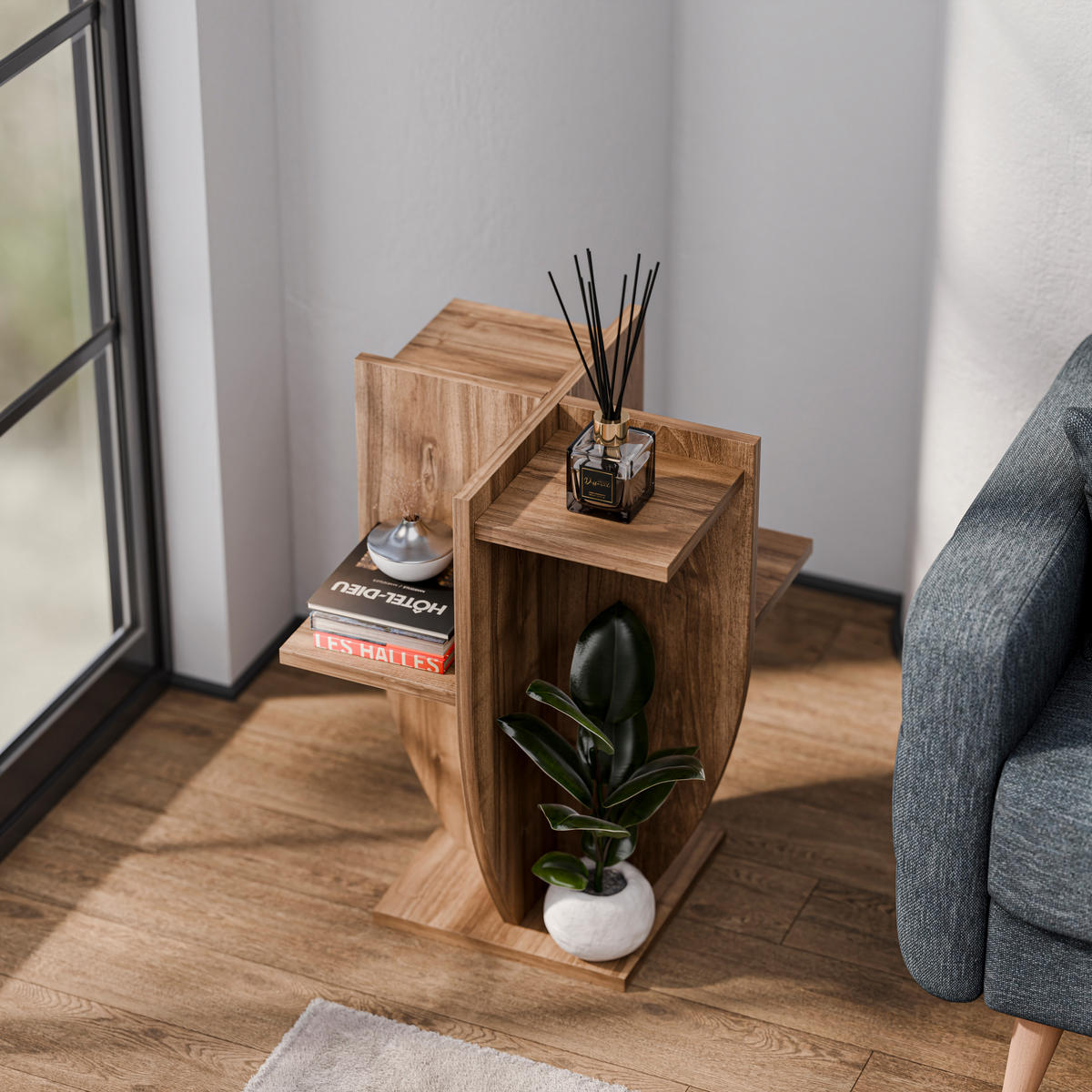 PFLANZENSTÄNDER Ceki Walnuss - Braun, Holzwerkstoff (29/29/62cm) - Decorotika