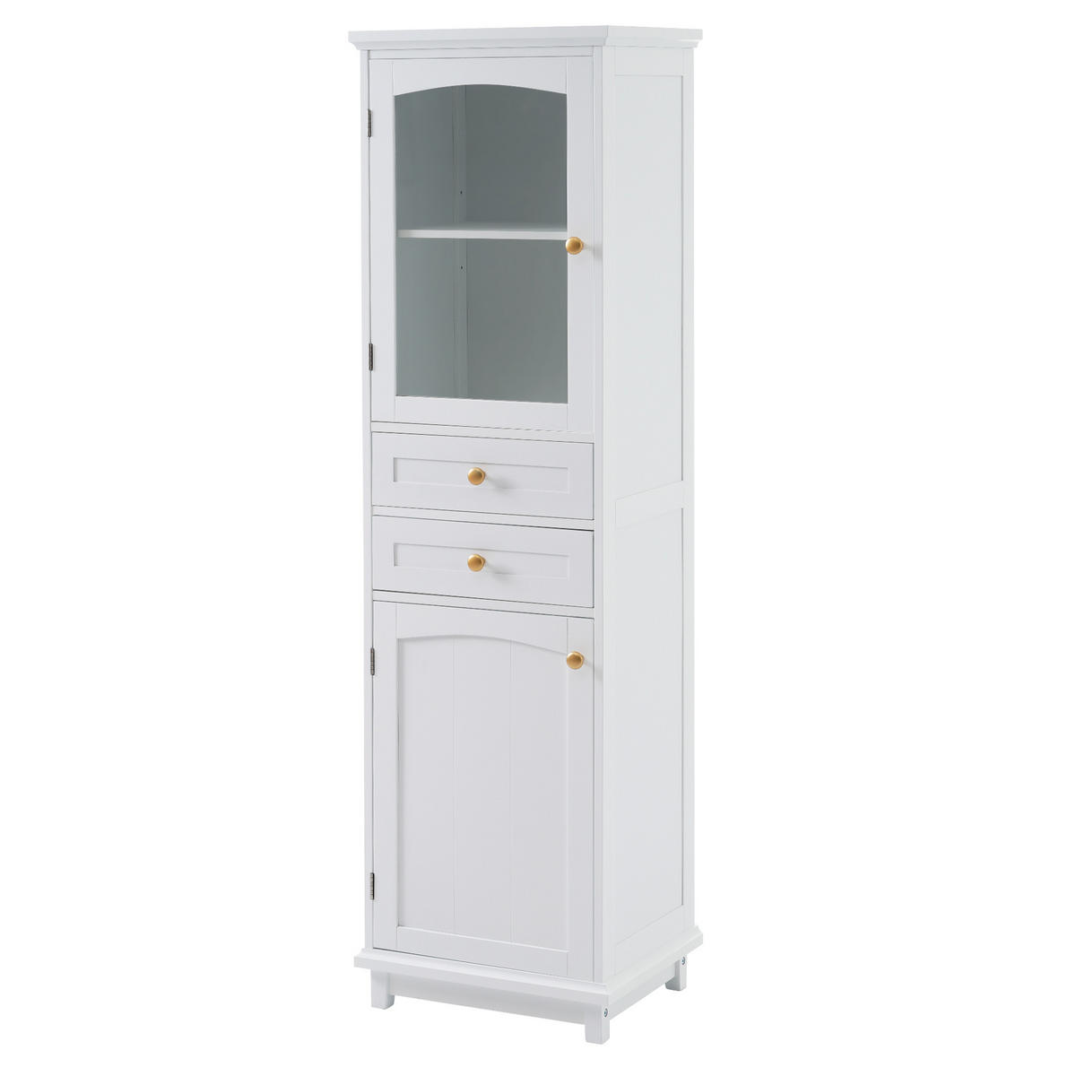 HOCHSCHRANK 45.11/36.1/160 cm Weiß mit 2 Schubladen und 2 Schranktüren - Goldfarben/Weiß, Holz/Holzwerkstoff (36/160/45cm) - Oxeza