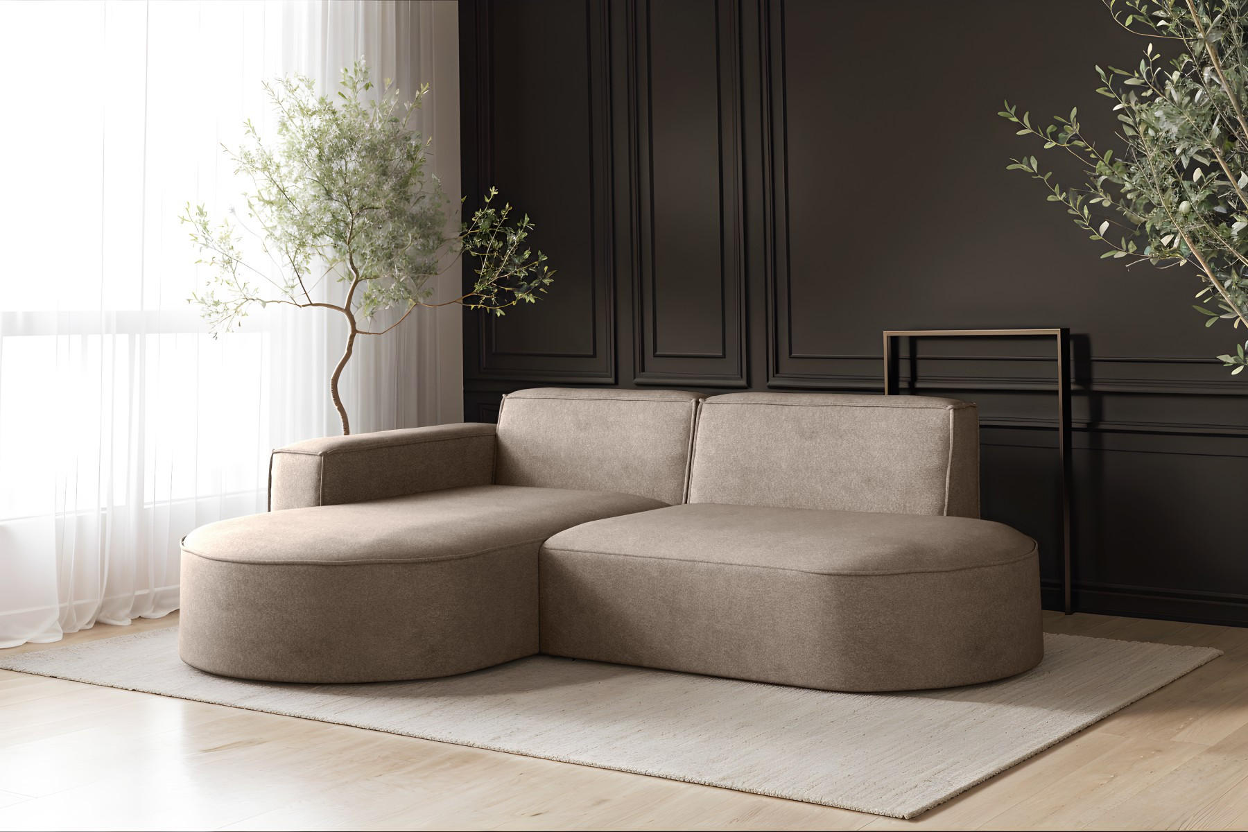 ECKSOFA Modena Modern Und Komfort Velours Stoff Salvador Links Dunkelbeige - Cappuccino, Holz/Textil (165/236cm) - Kaiser Möbel
