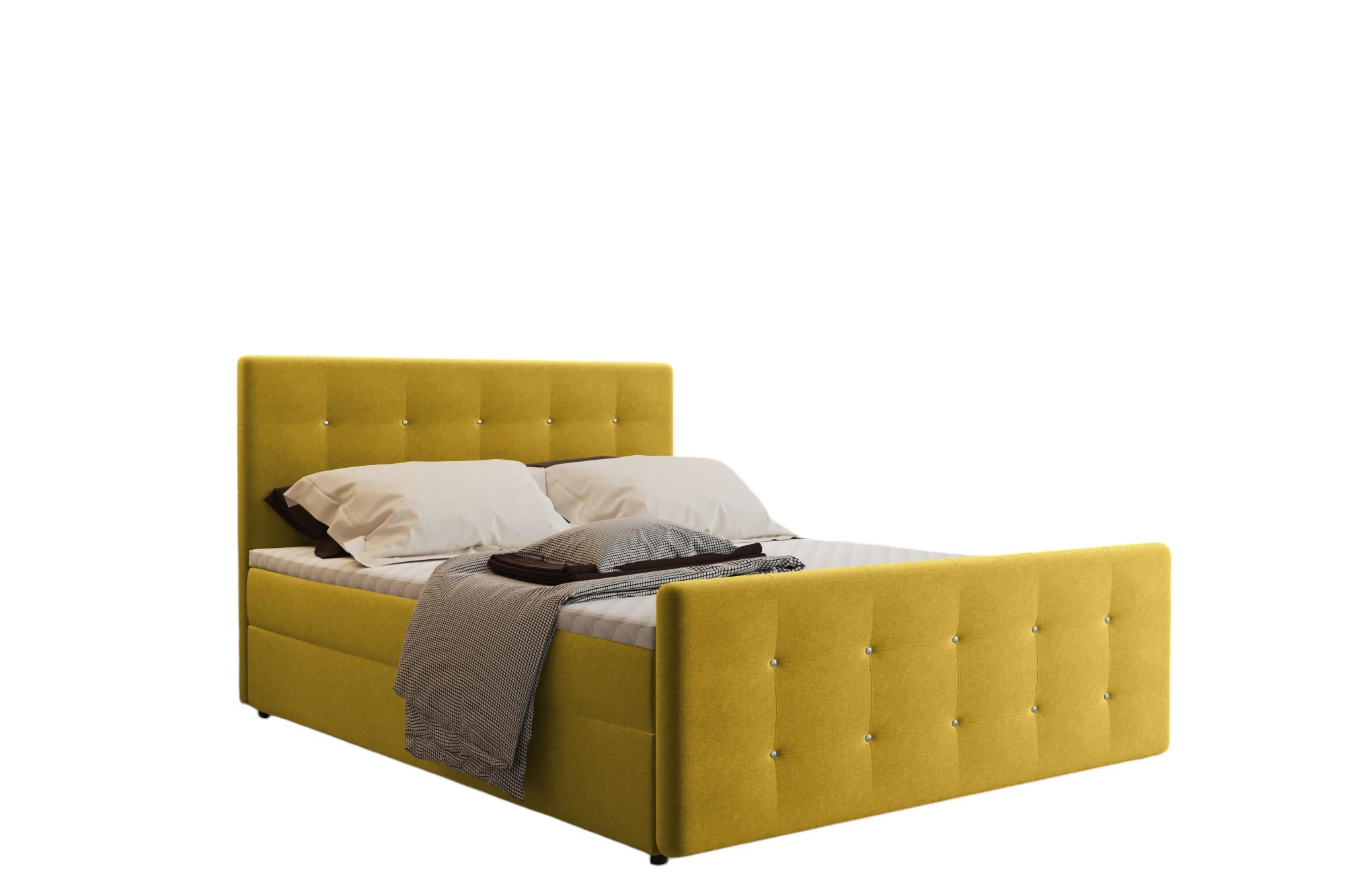 Kaiser Möbel KONTINENTÁLNÍ POSTEL s úložným prostorem, matrací a topperem AMOR Žlutá 140x200 cm H2-Pocket