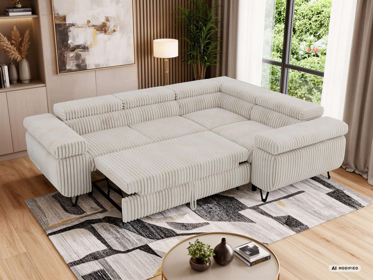 ECKSOFA FALCO L - Beige Cord - Rechts Seite - Beige/Creme, Textil/Metall (268/197cm) - MKS