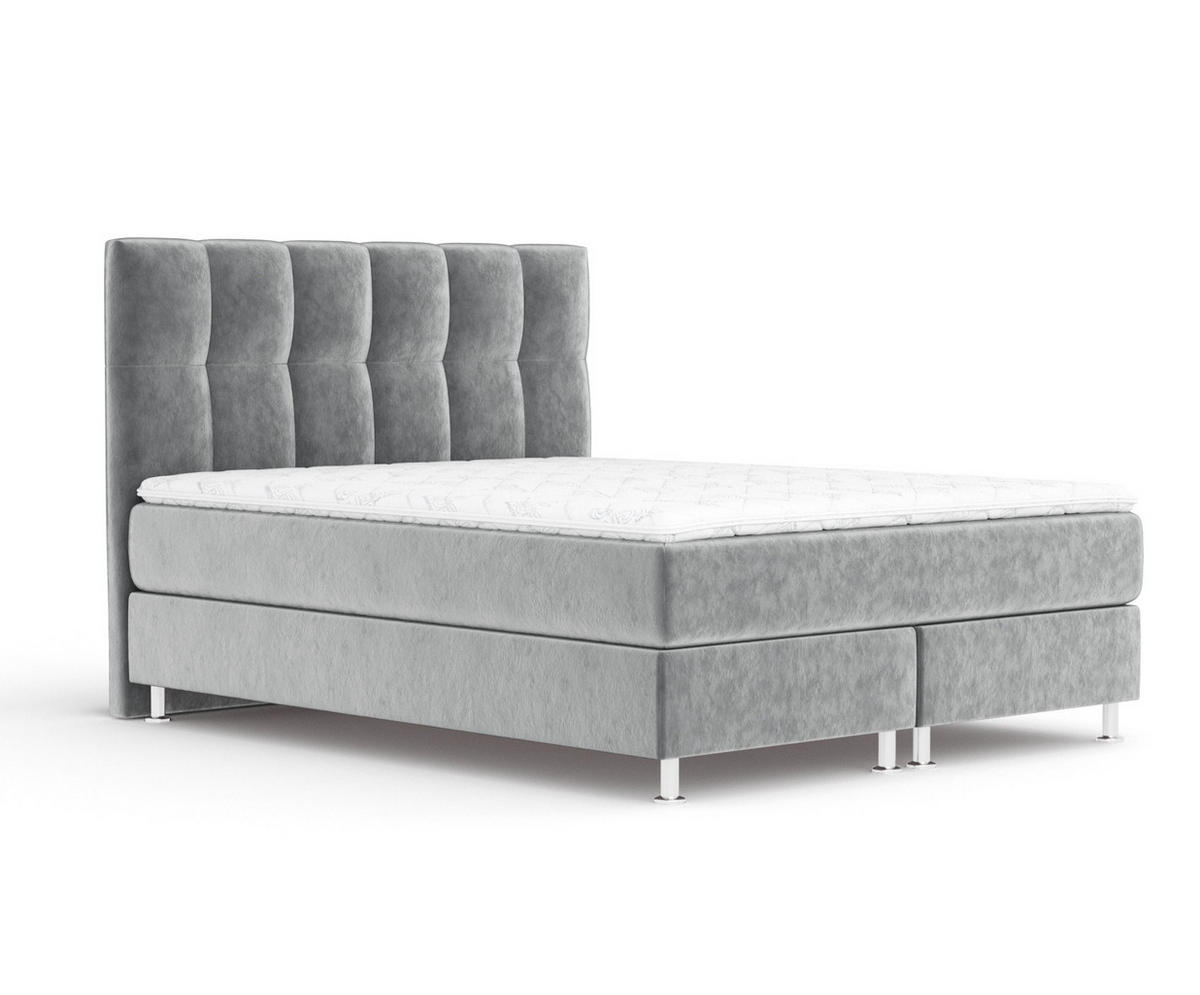 BOXSPRINGBETT Elisio Grau 140/200 cm mit Latex-Topper - Silberfarben/Grau, Holz/Holzwerkstoff (140/200cm) - Maison de Reve