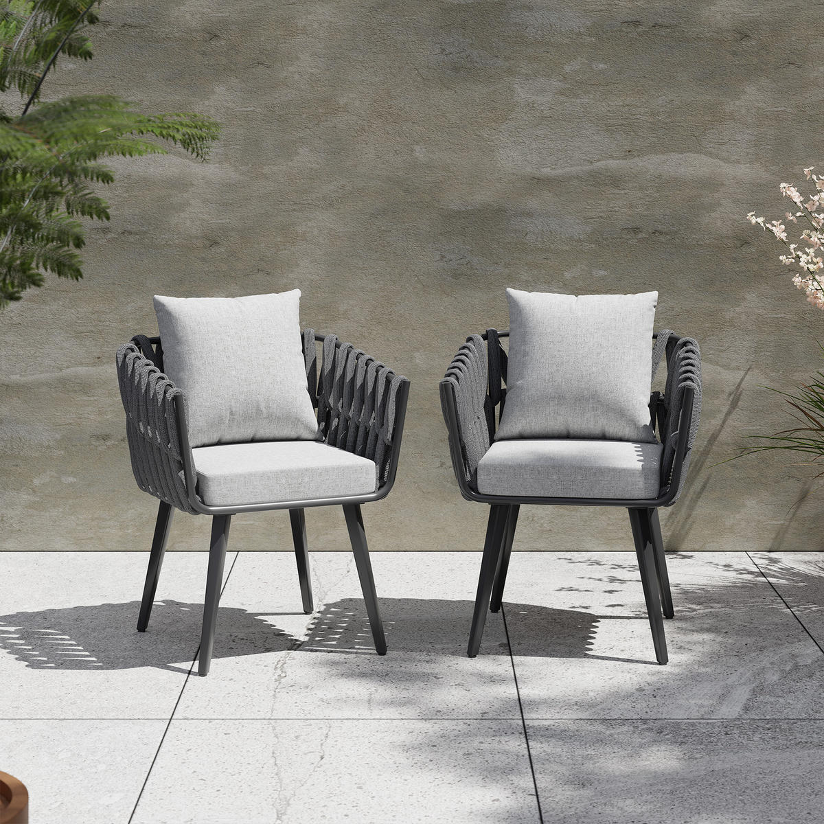 STUHL Lugano 2ER SET, höhenverstellbare Kunststofffüße, 61 x 60 x 73 cm, anthrazit - Anthrazit, Metall (61/73/60cm) - tectake