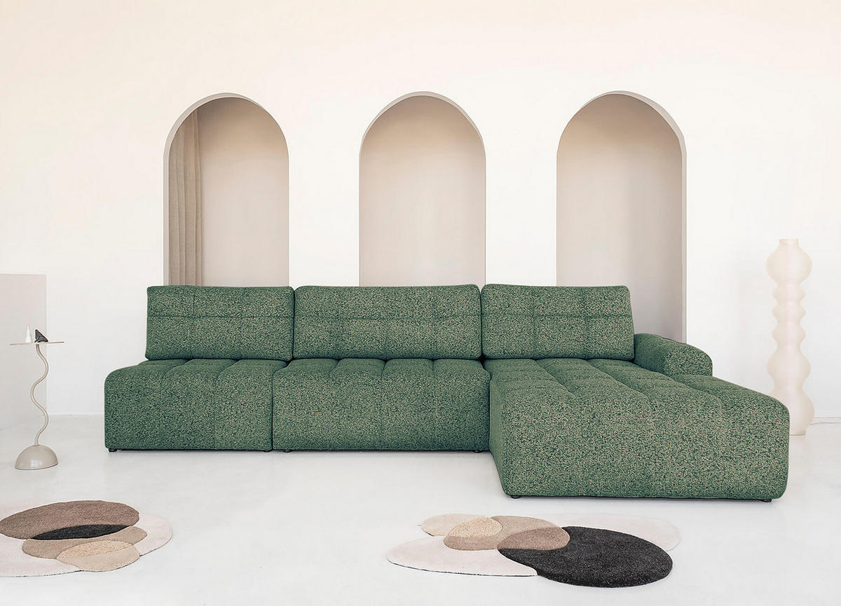 ECKSOFA mit Schlaffunktion - Strukturstoff - Türkis/Beige, Kunststoff/Textil (338/184cm) - home24