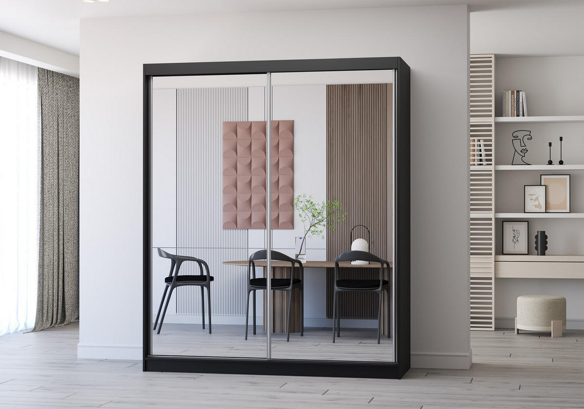 SCHWEBETÜRENSCHRANK Multi 20 Schwarz/Weiß + Spiegel 183 cm - Alufarben/Schwarz, Glas/Holzwerkstoff (183/218/61cm) - imoebel24