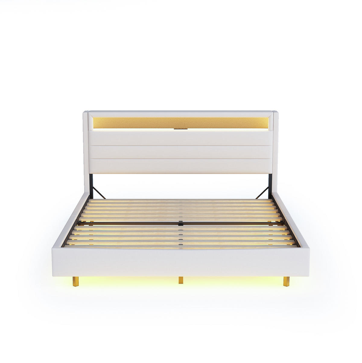 POLSTERBETT mit USB-Steckdose und LED 160x200 cm Beige - Beige, Metall (160/200cm) - Meubliv