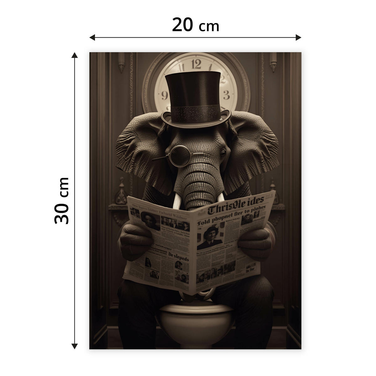POSTER für WC Badezimmer ELEFANT in Toilette Retro Zeitung Abstraktion 20x30cm - Beige/Schwarz, Papier (20/30/30cm) - Muralo