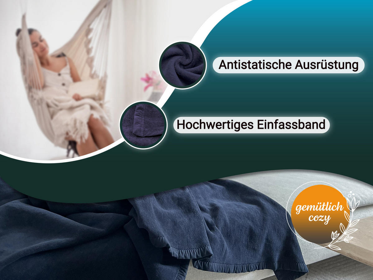 KUSCHELDECKE, 220x240 cm, 60% Baumwolle, 40% Polyacryl, Blau - Dunkelblau, Naturmaterialien (220/240cm) - Zollner