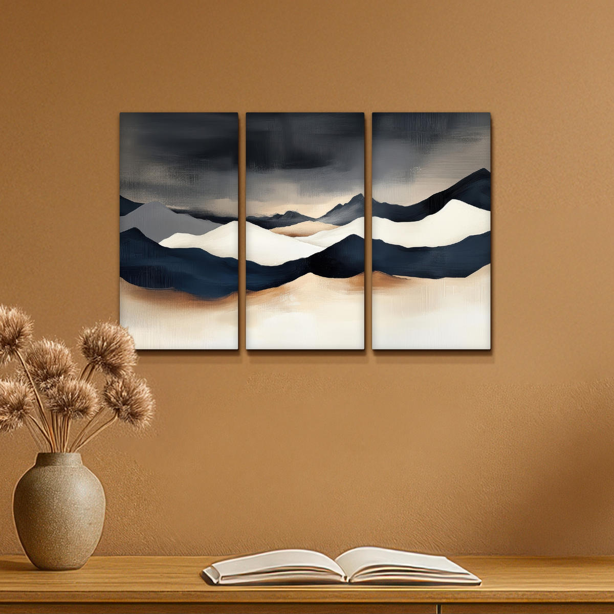 LEINWANDBILD 3er Set Landschaft - Abstrakt - Modern 60x40 cm - Dunkelblau, Textil (60/40cm) - MuchoWow