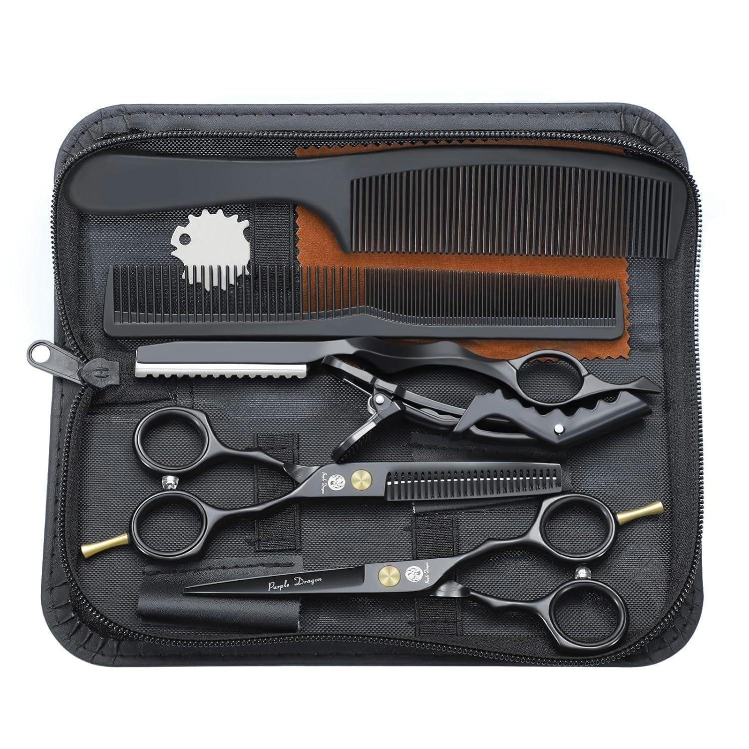 HAARSCHERE Set 14 cm 440C Edelstahl mit Geschenk-Etui - Schwarz, Metall (9.6/3.1/21.7cm)